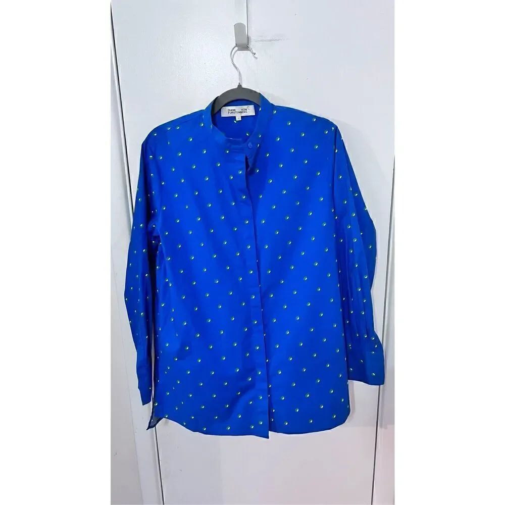DIANE VON FURSTENBERG FRENCH DOT OVERSIZED BUTTON UP TOP SIZE 4/6